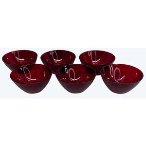 6 Arcoroc Glass Classique Ruby Red Fruit Dessert Sauce Bowls 5" France